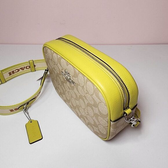Coach CJ582 Signature Jamie Camera Bag Crossbody Handbag Light Khaki Key Lime - Picture 2 of 7